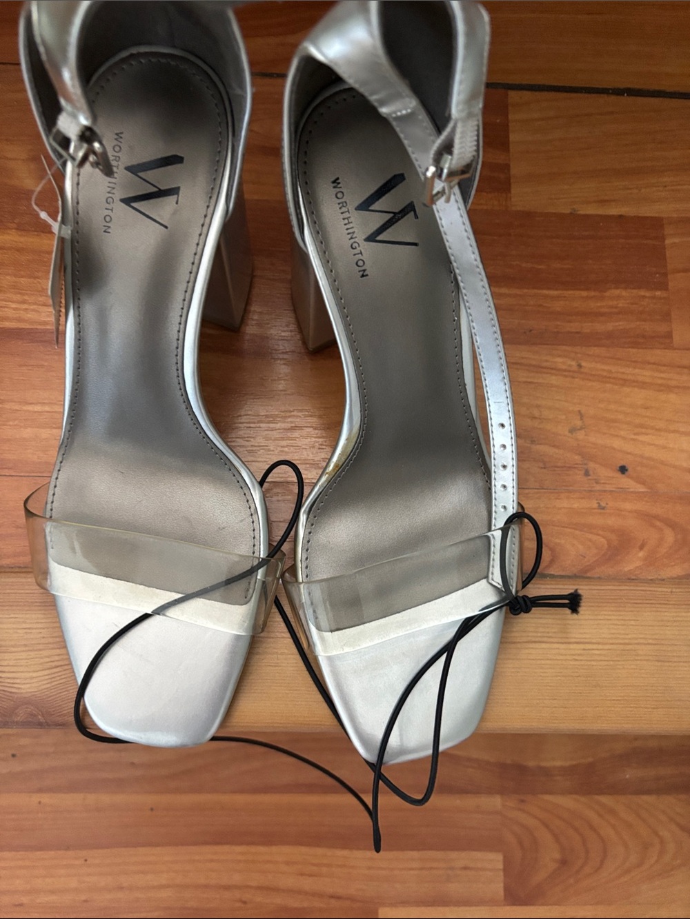 Worthington Silver Block Heel Sandals with Clear Strap